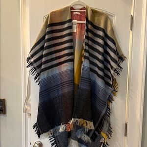Anthropologie Striped Multicolor Fringe Shawl NWT